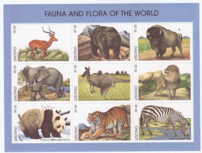 LESOTHO-Fauna-bloc cu 9 timbre nestampilate foto