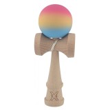 Kendama X Originala, Profesionala, Cyrax, din Lemn, Rubber Grip, 18 cm, Roz/Galben/Albastru