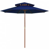 Gossi umbrela de soare dubla, stalp din lemn, albastru, 270 cm