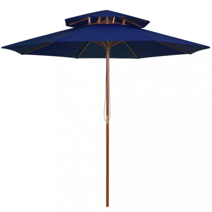 Gossi umbrela de soare dubla, stalp din lemn, albastru, 270 cm