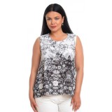 Bluza Dama fara Maneci Alb Negru cu Imprimeu Floral - L