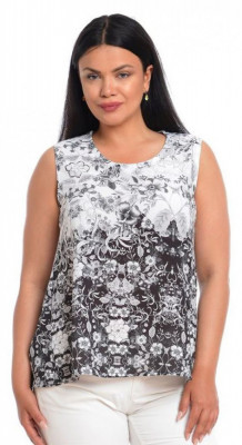 Bluza Dama fara Maneci Alb Negru cu Imprimeu Floral - L foto