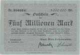 1923 (25 IX), 5.000.000 mark - Germania (Bad Schussenried) - stare aUNC!