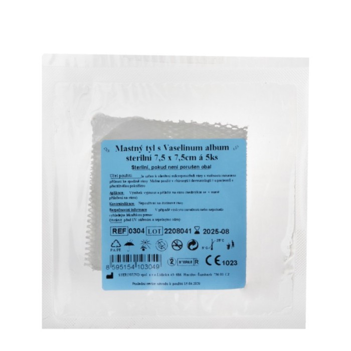 Tifon gras steril cu vaselină albă 7,5x7,5cm, 5 bucăți