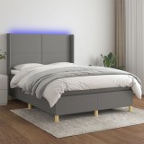 vidaXL Pat cu arcuri, saltea și LED, gri &icirc;nchis, 140x200 cm, textil