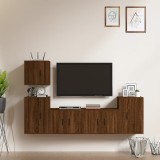 Set dulapuri TV, 5 piese, stejar maro, lemn prelucrat