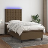 vidaXL Pat cu arcuri, saltea și LED, maro &icirc;nchis, 90x200 cm, textil