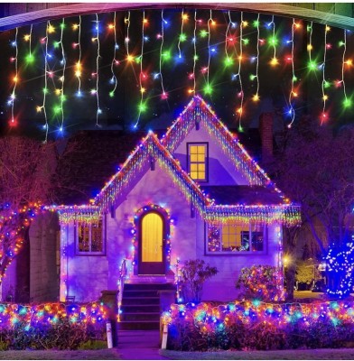 Instalatie Craciun Turturi cu Flash 40m, 960 Led-uri, Rezistent Apa, Perdea, Franjuri, Exterior Interior, Interconectabila, Fir Alb gros, Multicolor foto