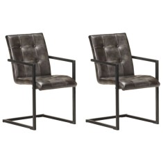 vidaXL Scaune de bucătărie tip consolă, 2 buc., gri, piele naturală 321850