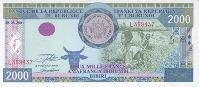 Bancnota Burundi 2.000 Franci 2001 - P41 UNC foto