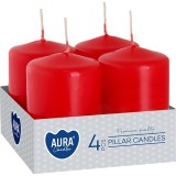 Set 4 Lumanari Decorative Cilindrice Rosii AURA MagicHome 40x60 mm 7h