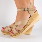 Cumpara ieftin Sandale Dama, Piele Naturala, Platforma Bej, SS01 - Elegante si Confortabile