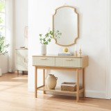 Masa consola pentru hol Ferrersp cu 2 sertare, stejar si nisip, 100x40x80 cm