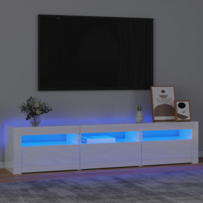 Comoda TV cu lumini LED, alb extralucios, 180x35x40 cm GartenMobel Dekor foto