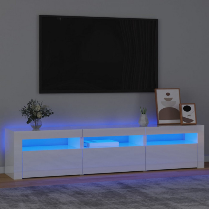 Comoda TV cu lumini LED, alb extralucios, 180x35x40 cm GartenMobel Dekor