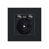 Priza Techstar PCU1 Simpla, 2 USB, 2.1A, 16A, Neagra, Policarbonat, Incastrata, Protectie Suprasarcina, 86x86mm