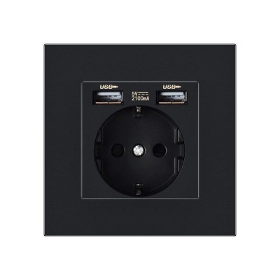 Priza Techstar&amp;reg; PCU1, Simpla, 2 x USB, 2.1 A, Culoare Negru, Policarbonat, 16A foto