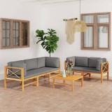 Cumpara ieftin Set mobilier grădină cu perne gri, 6 piese, lemn masiv de tec