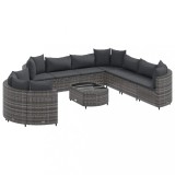 Cumpara ieftin Set mobilier de gradina cu perne, 10 piese, gri, poliratan