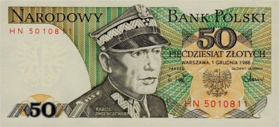 POLONIA █ bancnota █ 50 Zlotych █ 1988 █ P-142c █ UNC █ necirculata foto