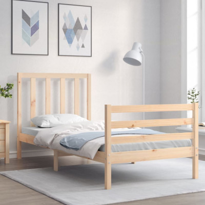 vidaXL Cadru de pat cu tăblie, 90x200 cm, lemn masiv foto