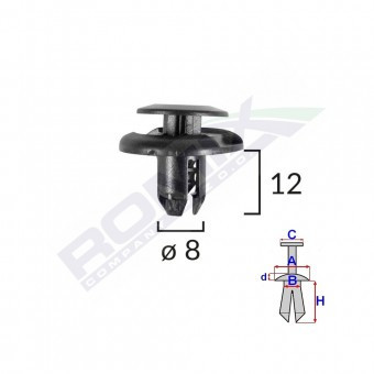 CLIPS FIXARE ELEMENTE ROATA PENTRU HONDA/MITSUBISHI 8X12MM - NEGRU SET 10 BUC foto