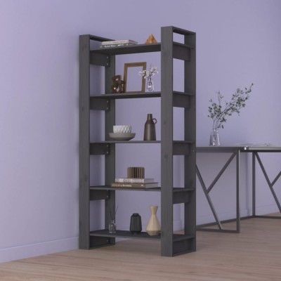 vidaXL Bibliotecă/Separator cameră, gri, 80x35x160 cm, lemn masiv pin foto
