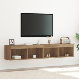 vidaXL Dulap TV de perete cu LED, 2 buc., stejar artizanal 80x30x30 cm