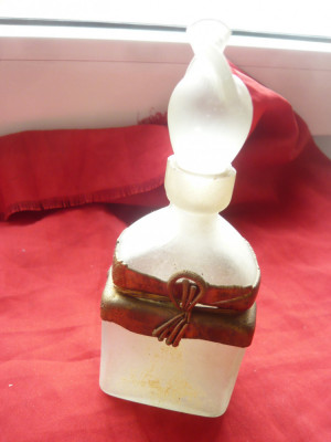 Flacon vechi pt parfum din sticla stratificata ,cu montura metalica ,dop sticla foto