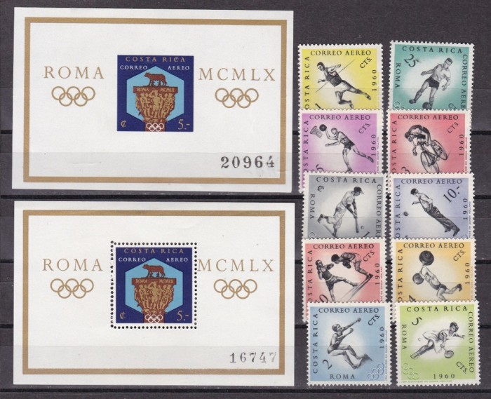 Costa Rica 1960 sport olimpiada MI 570-579 + 2 bl.580A+B MNH w60 Costa Rica 1960 sport olimpiada MI 570-579 + 2 bl.580A+B MNH w60