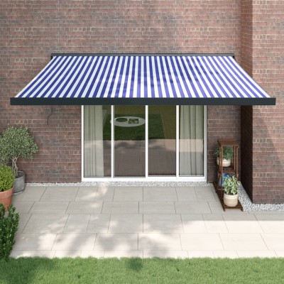 vidaXL Copertină retractabilă albastru/alb, 4x3 m, textil/aluminiu foto