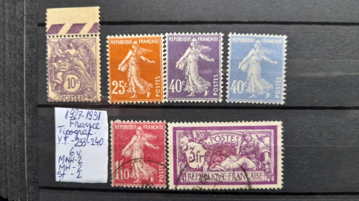 1927- Franta-Tipograf.-YT=233-240-6 val.-MNH+MH+st.