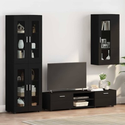 vidaXL Cabinet suspendat cu raft Negru 55 x 29 x 100 cm Lemn compozit foto