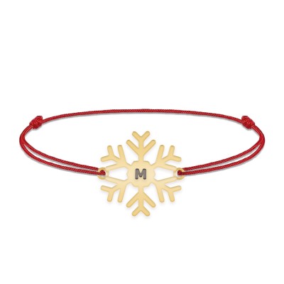 Little Snowflake - Bratara snur personalizata fulg si litera din argint 925 placat cu aur galben 24K foto