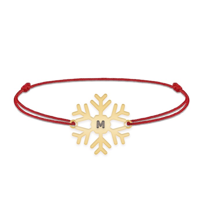 Little Snowflake - Bratara snur personalizata fulg si litera din argint 925 placat cu aur galben 24K