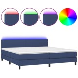 Cumpara ieftin Pat cu arcuri, saltea si LED, albastru, 200x200 cm, textil
