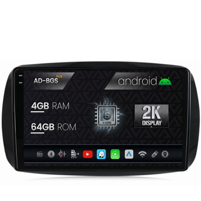 Navigatie 2K Smart For Two (2016-Prezent), Android OS, S-Quadcore 4GB RAM + 64GB ROM, 9.5 Inch - AD-BGS90042K+AD-BGRKIT412