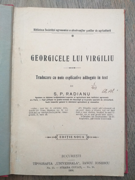 GEORGICELE LUI VIRGILIU- S.P.RADIANU, 1908