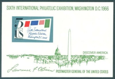 SUA 1966 - EXPOZITIE FILATELICA WASHINTON COLITA NESTAMPILATA foto