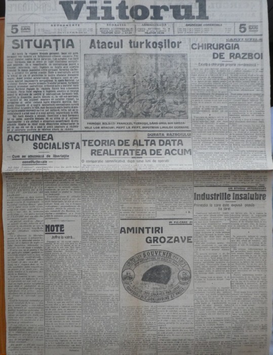 Ziarul Viitorul, 5 si 6 februarie 1915, primul razboi mondial, 2 ziare