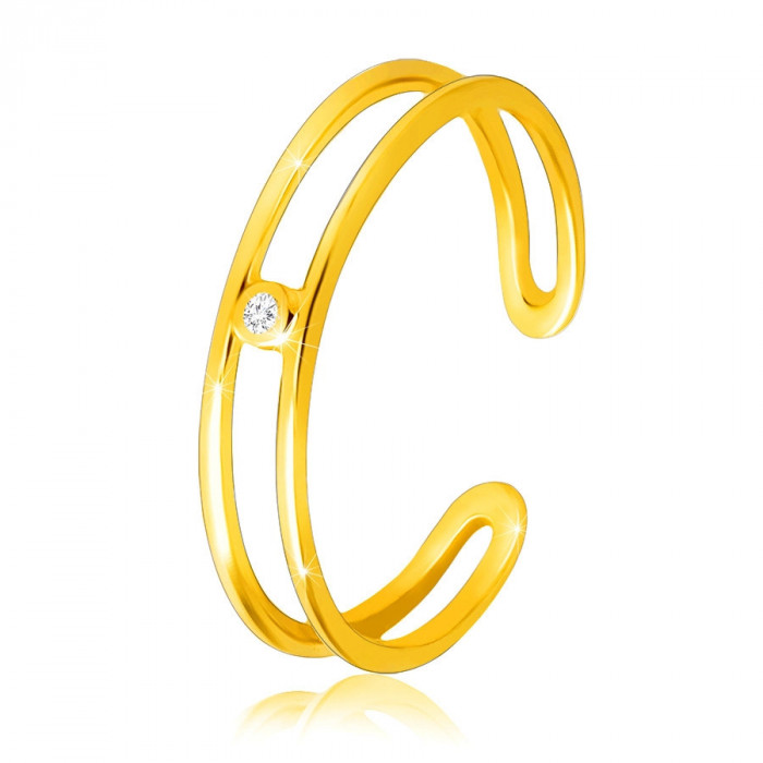 Inel din aur galben de 14K - brațe subțiri, diamant strălucitor - Marime inel: 58