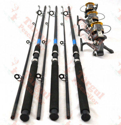 Set de 3 lansete 3m cu 3 mulinete KT5000 cu baitrunner, 9 rulmenti foto