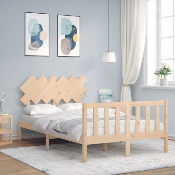 vidaXL Cadru de pat cu tăblie, dublu mic, lemn masiv