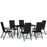 Set de servit masa pentru gradina, 7 piese, negru