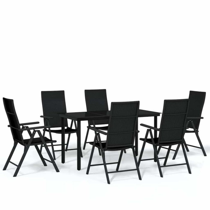 Set de servit masa pentru gradina, 7 piese, negru