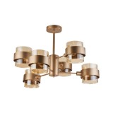 Lustra Klausen Glamy 6 Auriu cu Ambra 60x42 cm, Corp Iluminat Modern Interior cu 6 Surse E14 pentru Living Elegant, Design Luxos Sticla si Metal