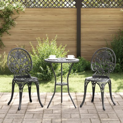 vidaXL Set Bistro de Grădină 3 pcs Negru Aluminiu foto