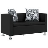 vidaXL Canapea cu 2 locuri, negru, piele artificială