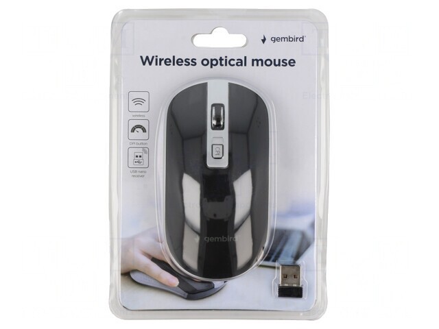Mouse Optic Negru/Argintiu Wireless 10m 4 Butoane USB A