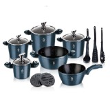 Set 15 piese 6 vase Gatit Aluminiu Marmorat Inductie Grunberg GR2715A Albastru